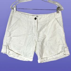 Sanctuary White Ivory Linen Shorts Womens High Waist Roll Tab Coastal Minimalist